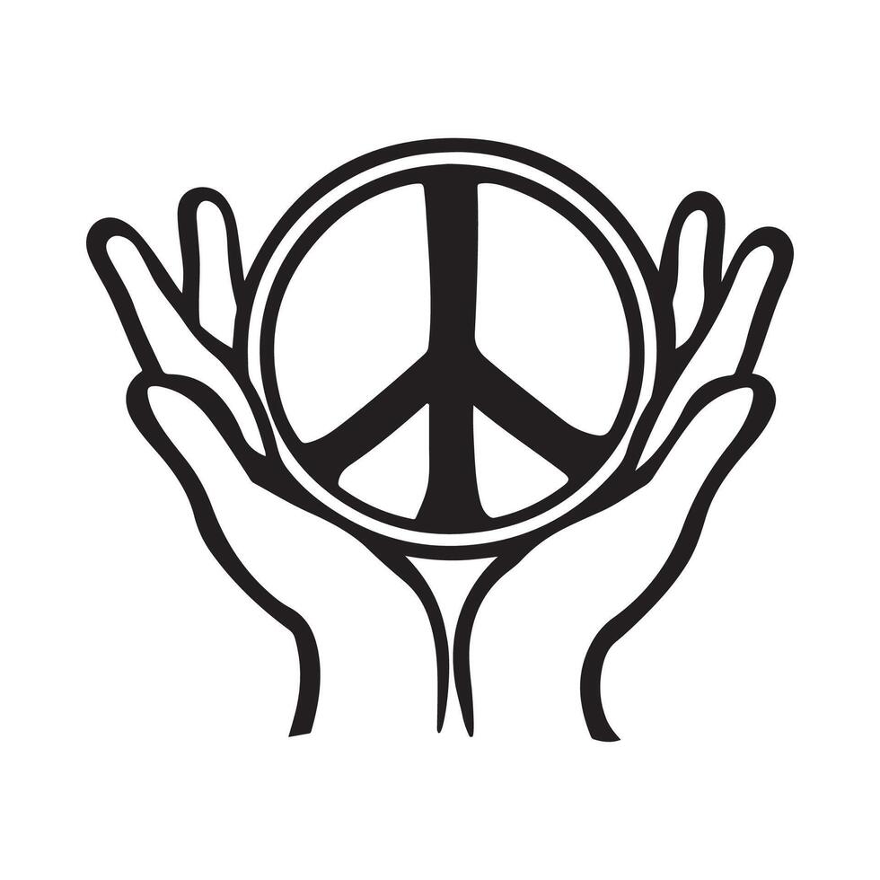 un' mano Tenere un' simbolo di pace. pace cartello illustrazione. isolato su un' bianca. simbolo su un' nero sfondo vettore