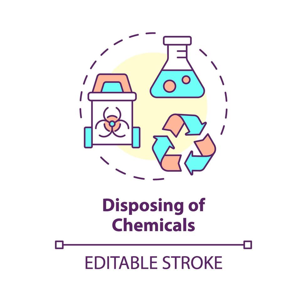 disporre di sostanze chimiche Multi colore concetto icona. inquinamento ridurre, ambientale impatto. il giro forma linea illustrazione. astratto idea. grafico design. facile per uso presentazione, articolo vettore