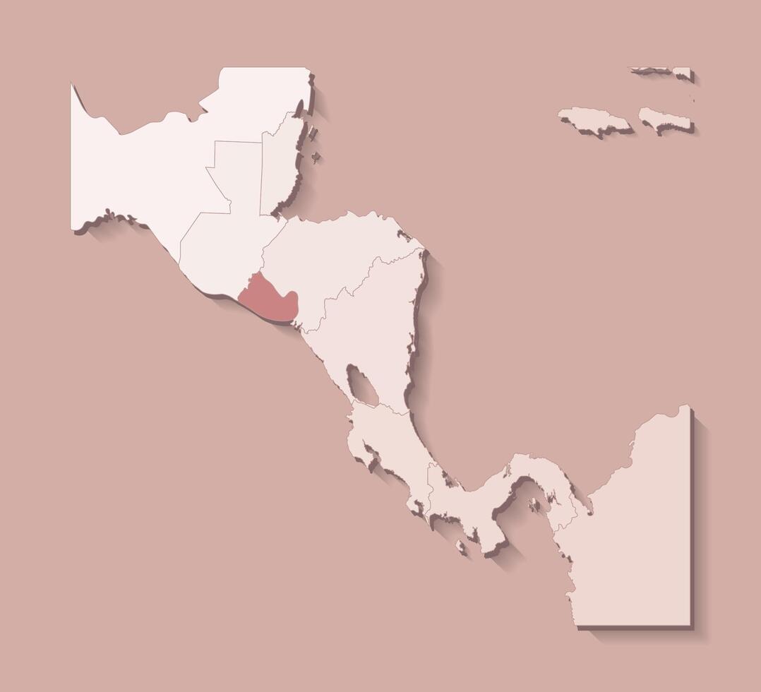 illustrazione con centrale America terra con frontiere di stati e segnato nazione EL salvatore. politico carta geografica nel Marrone colori con regioni. beige sfondo vettore