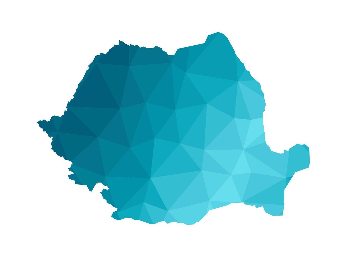 illustrazione con semplificato blu silhouette di Romania carta geografica. poligonale triangolare stile. bianca sfondo. vettore