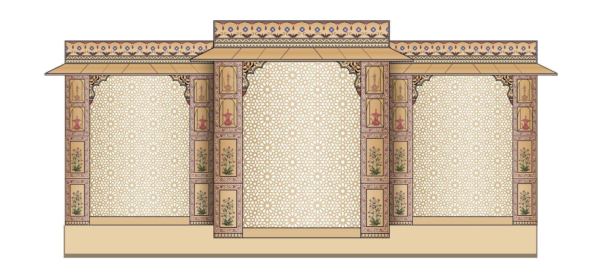Mughal nozze arco struttura. può essere Usato nel il nozze palcoscenico sfondo, invito carta design. vettore
