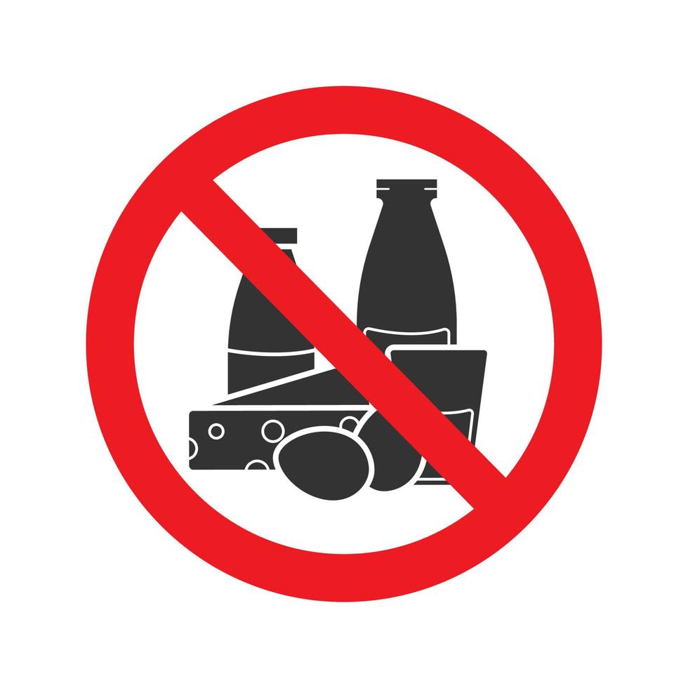 segno proibito con icona del glifo lattiero-caseario. senza lattosio. simbolo di sagoma di arresto. spazio negativo. illustrazione vettoriale isolato