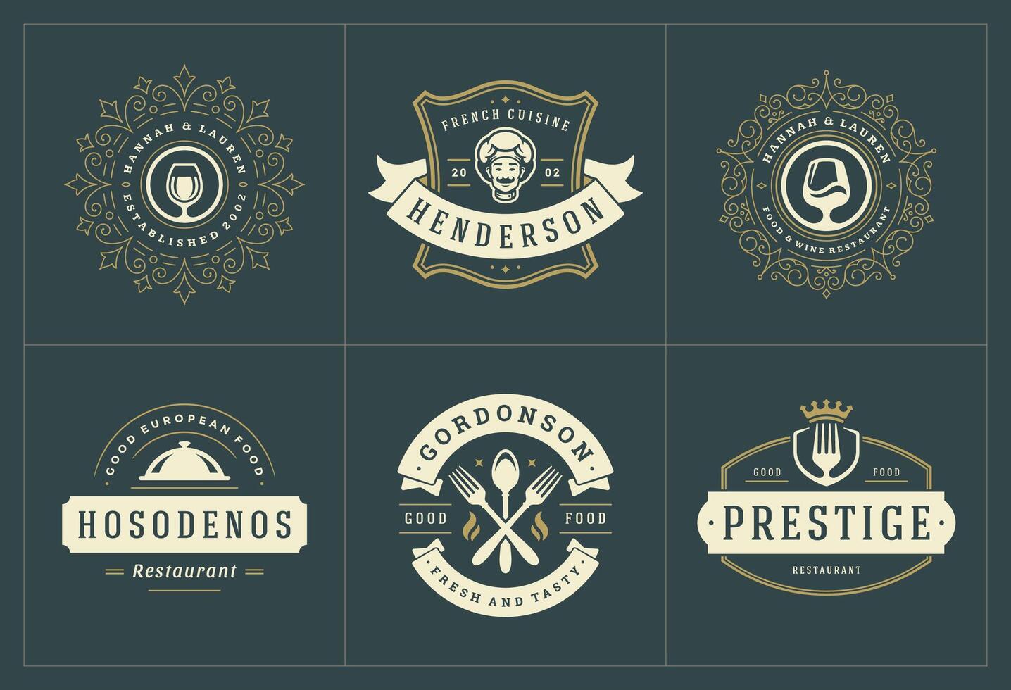 ristorante loghi e badge modelli impostato illustrazione vettore