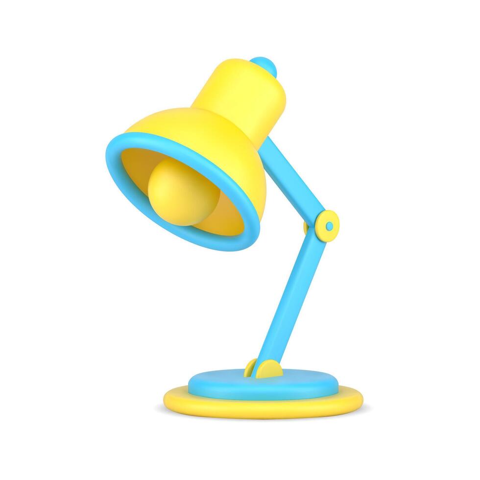 tavolo lampada con leggero lampadina 3d icona. volumetrica attrezzatura su blu gamba. vettore