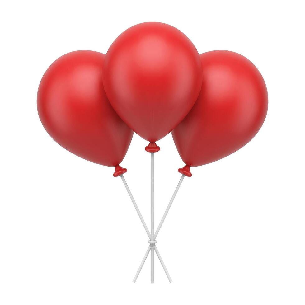 rosso romantico mucchio gonfiabile elio palloncini su plastica bastoni festivo aria design 3d icona vettore