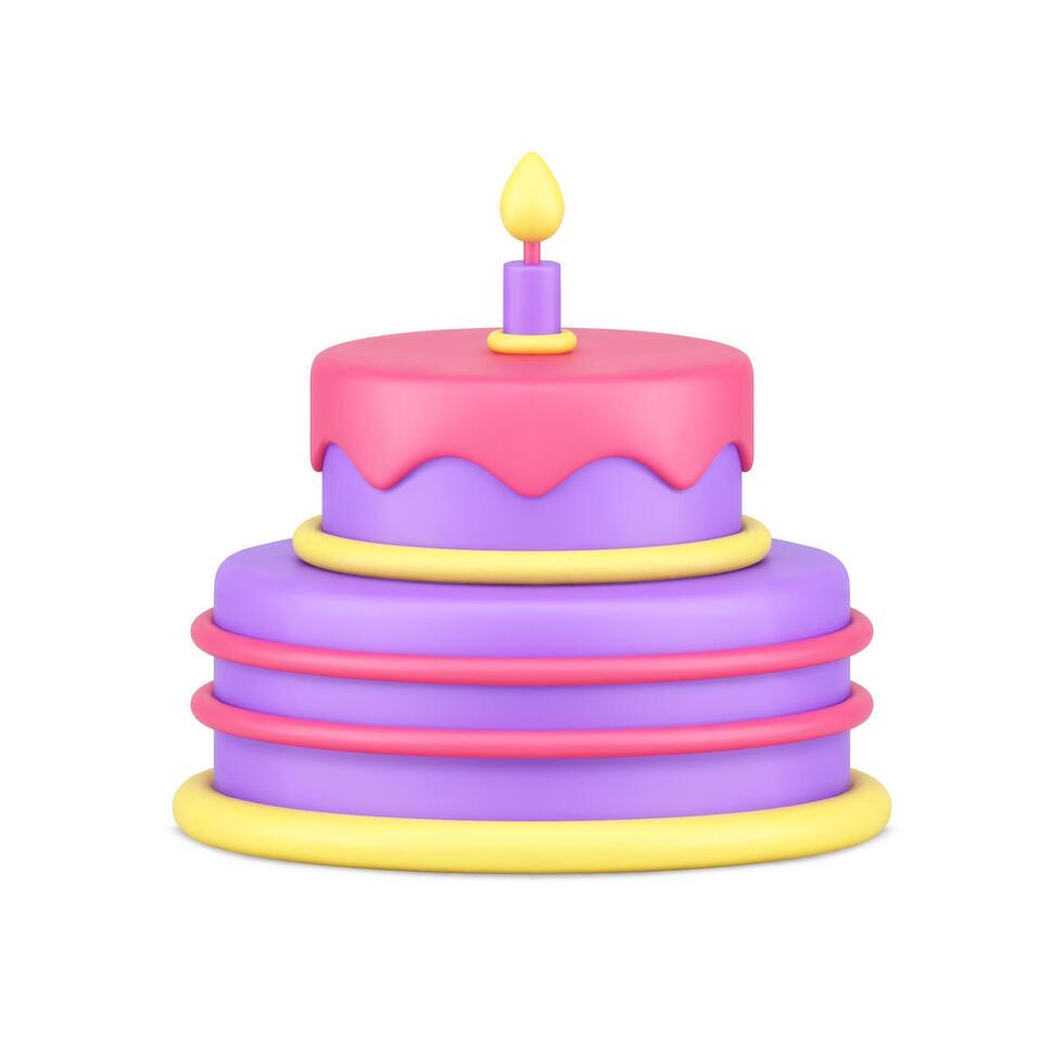 compleanno torta caramella fusione Smalto con uno ardente candela anniversario celebrazione 3d icona vettore