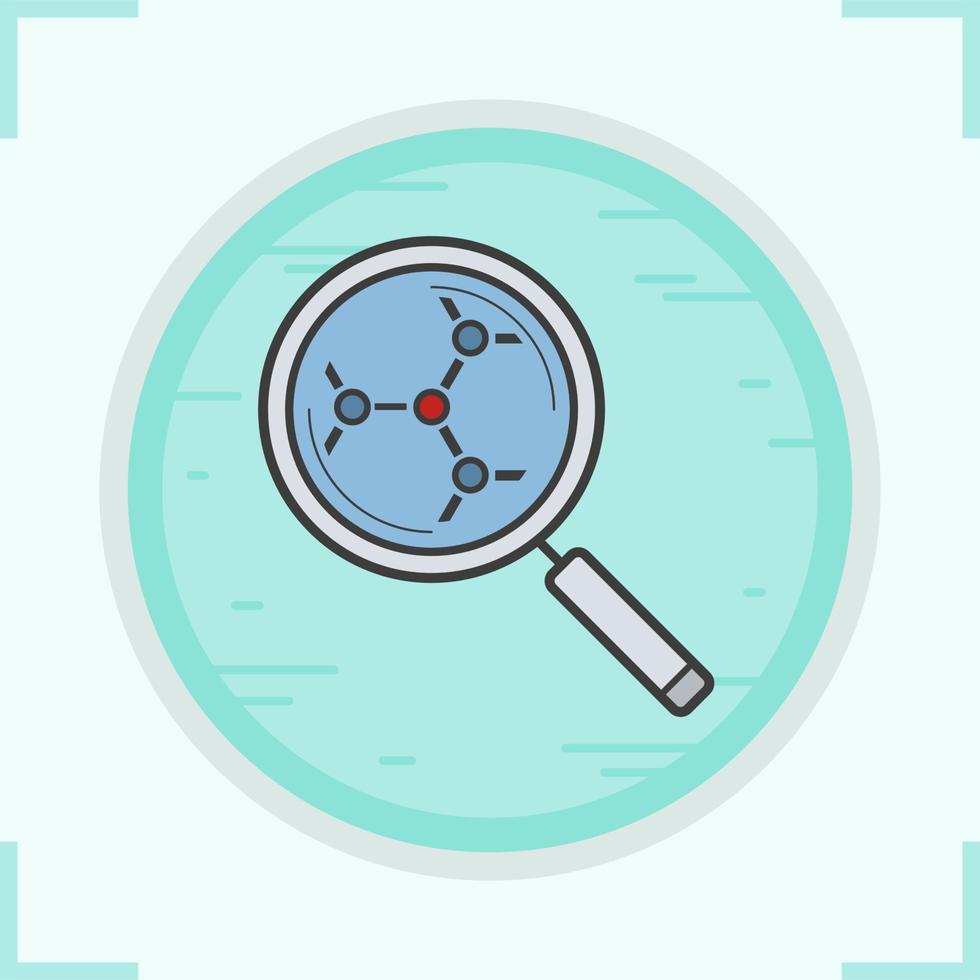 set di icone di colore di analisi della struttura molecolare. lente d'ingrandimento. illustrazione vettoriale isolato