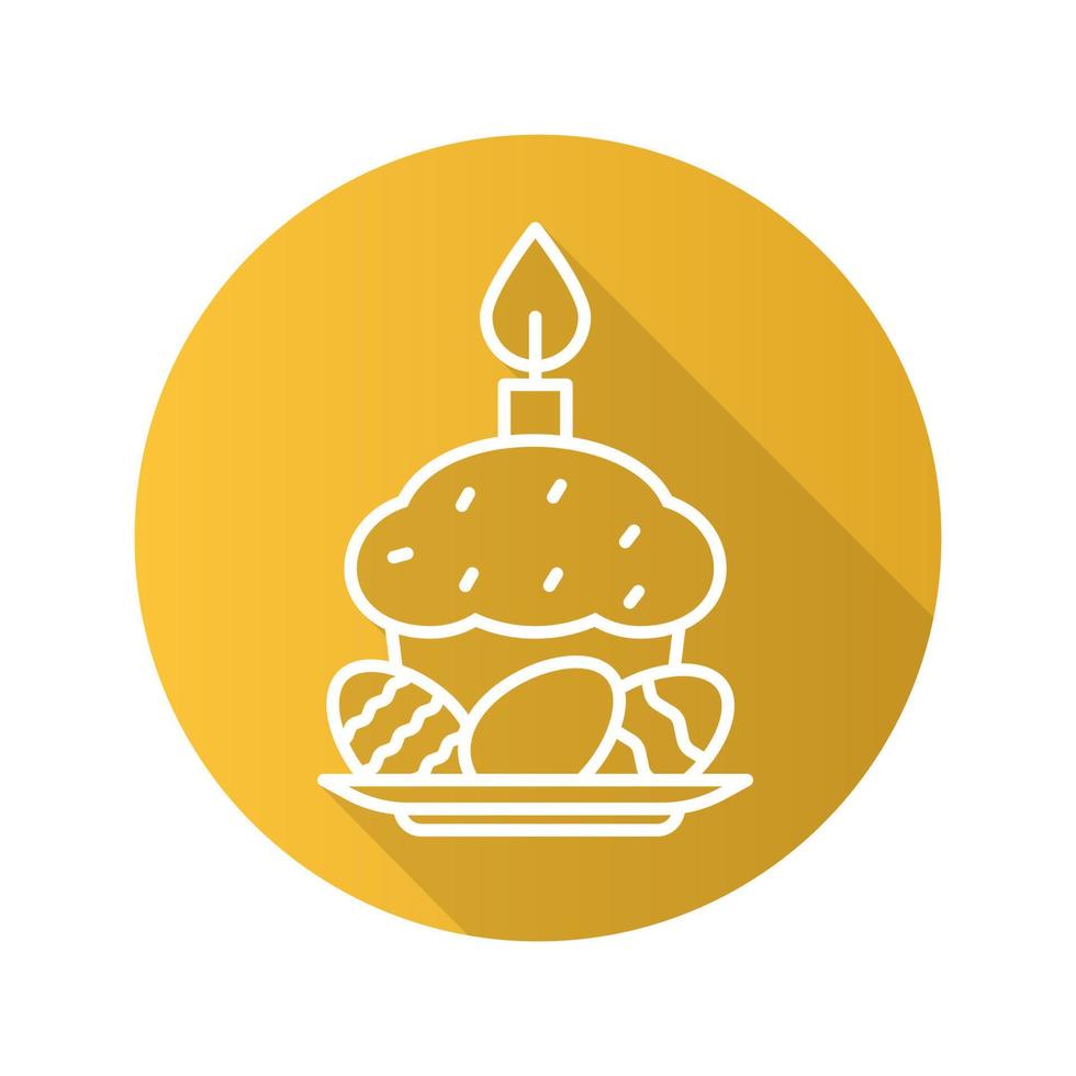 torta di pasqua, uova e candela. icona piatta lineare lunga ombra. simbolo della linea vettoriale