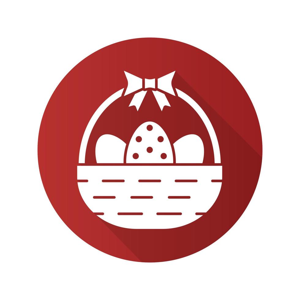 cesto di Pasqua design piatto icona lunga ombra. cestino con uova e fiocco. simbolo di sagoma vettoriale