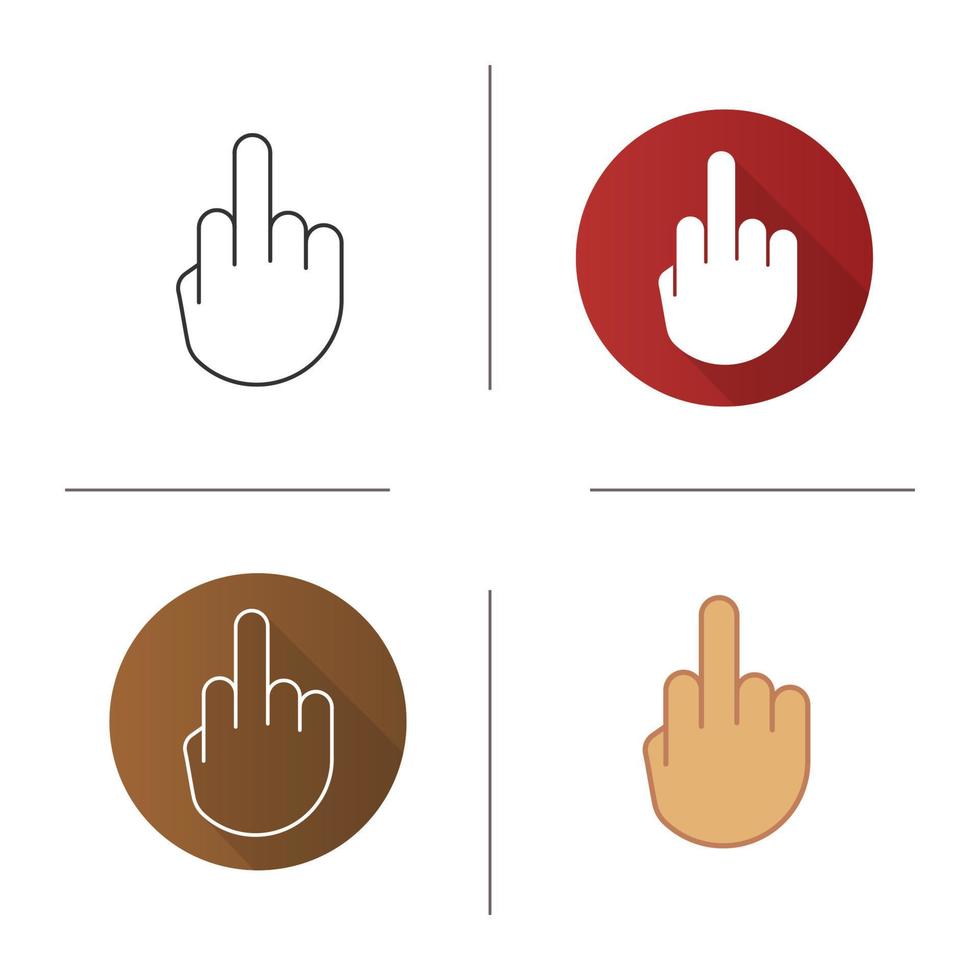 icona del dito medio in alto. design piatto, stili lineari e di colore. capovolgendo il gesto della mano. illustrazioni vettoriali isolate