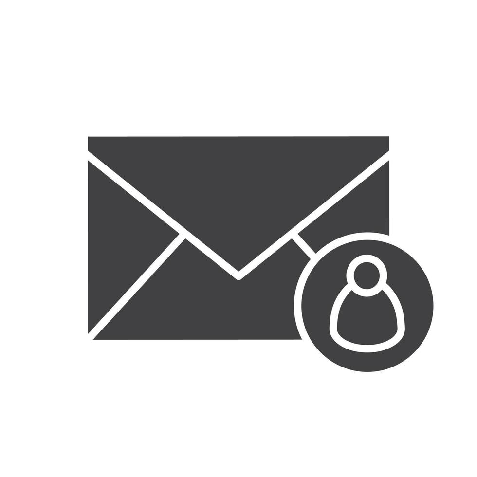 icona del glifo con posta personale. simbolo della siluetta della lettera. messaggio sms con l'utente. spazio negativo. illustrazione vettoriale isolato