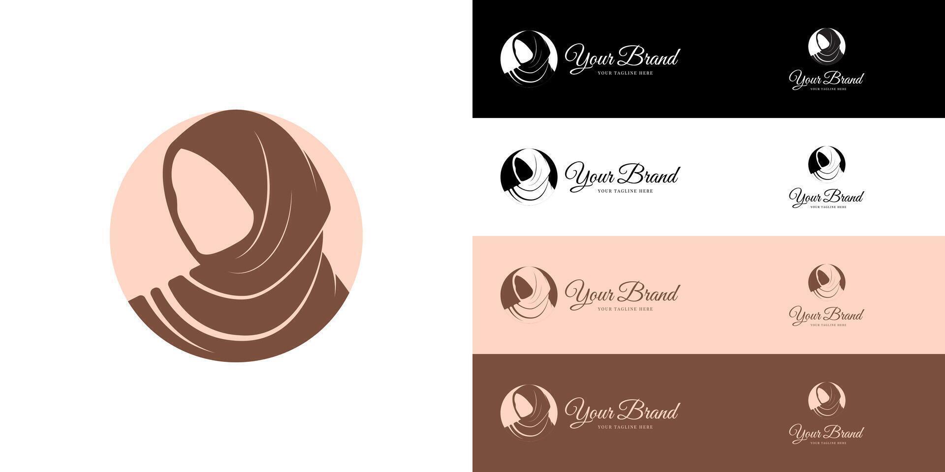 impostato di semplice elegante hijab logo design con musulmano donna silhouette illustrazione vettore