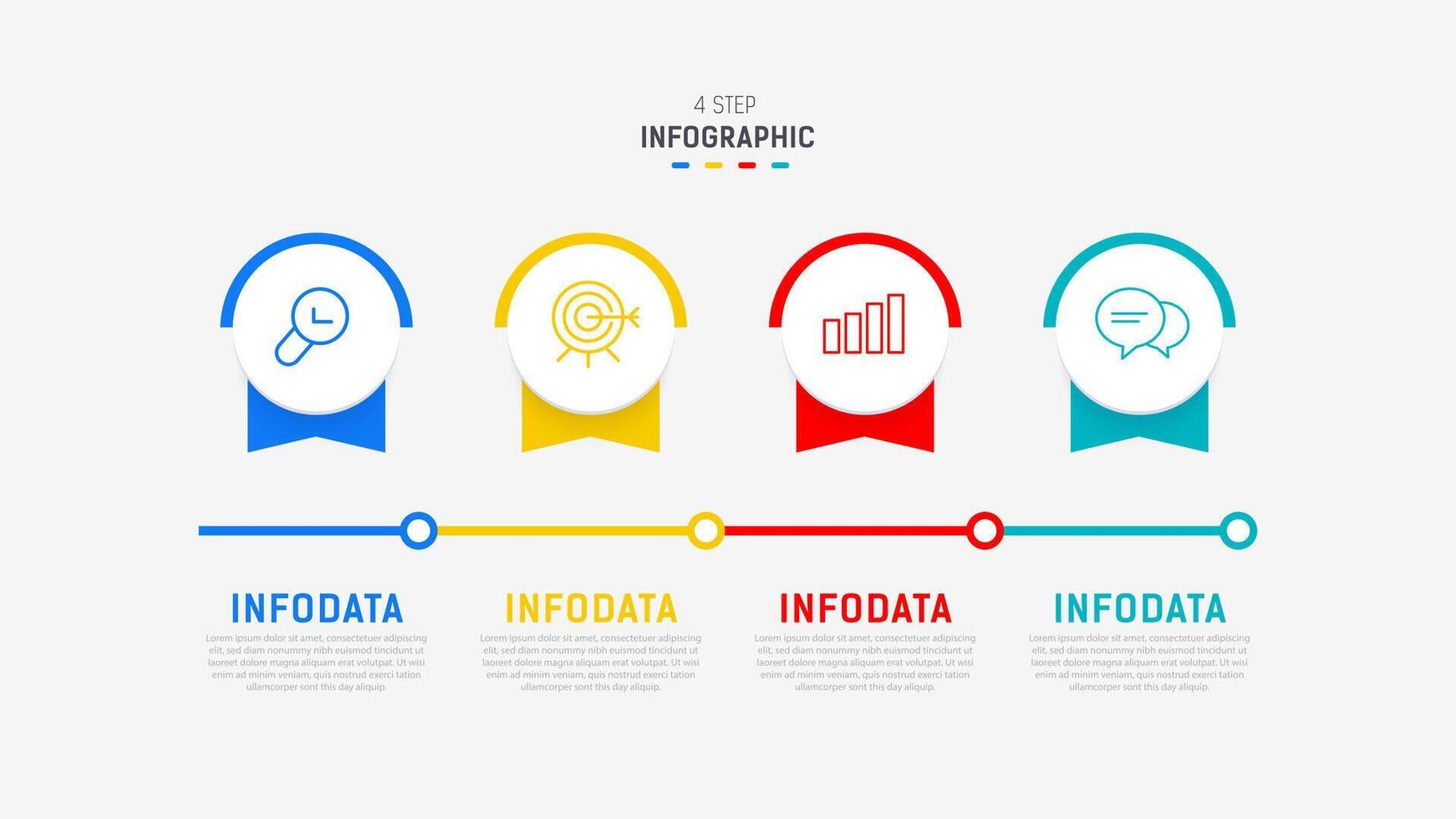 quattro passo Infografica elemento design modello per presentazione. processi diagramma e presentazioni fare un passo, flusso di lavoro disposizione, striscione, flusso grafico, Informazioni grafico illustrazione. vettore