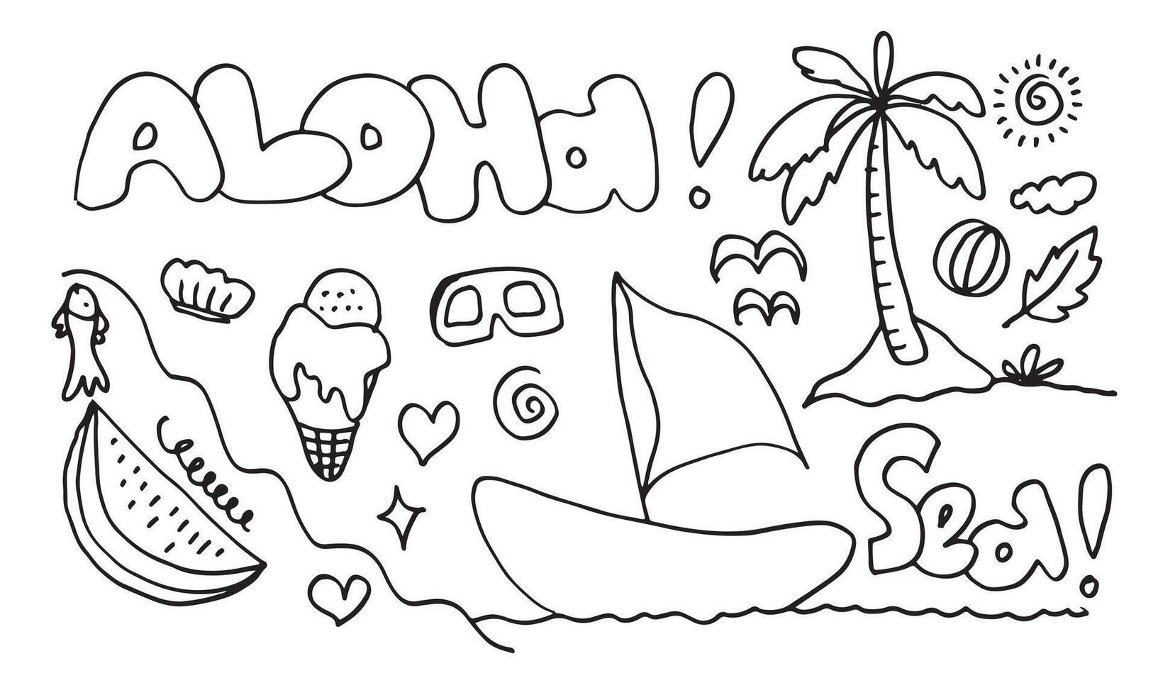 aloha disegnato a mano carino doodle illustration.hawaiian design. vettore