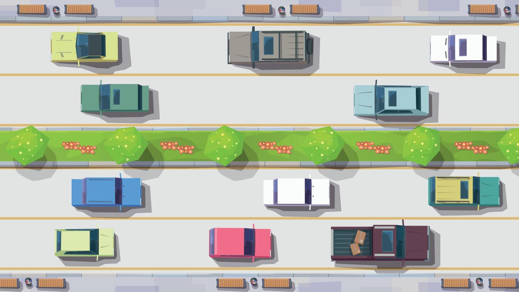 un' pesante traffico nel città superiore Visualizza vettore