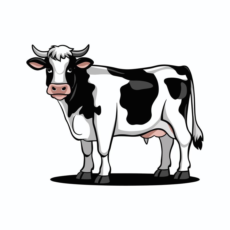 carino mucca. etichetta per sociale reti, grafico elemento per sito web. animali, mammifero, fauna e natura, agricoltura e agricoltura. giocattolo e portafortuna per bambini. cartone animato piatto illustrazione vettore