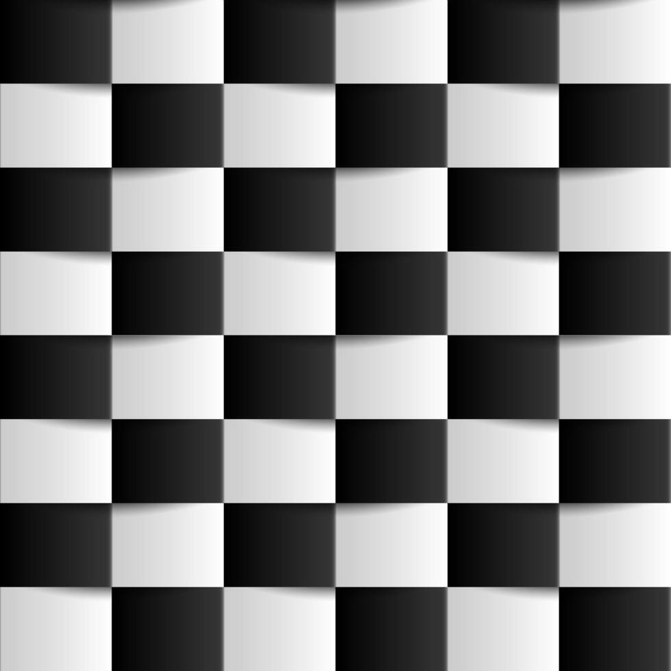 indietro e bianca senza soluzione di continuità geometrico scacchi modello. monocromatico ripetibile piazza ottico illusione sfondo. decorativo infinito 3d struttura vettore