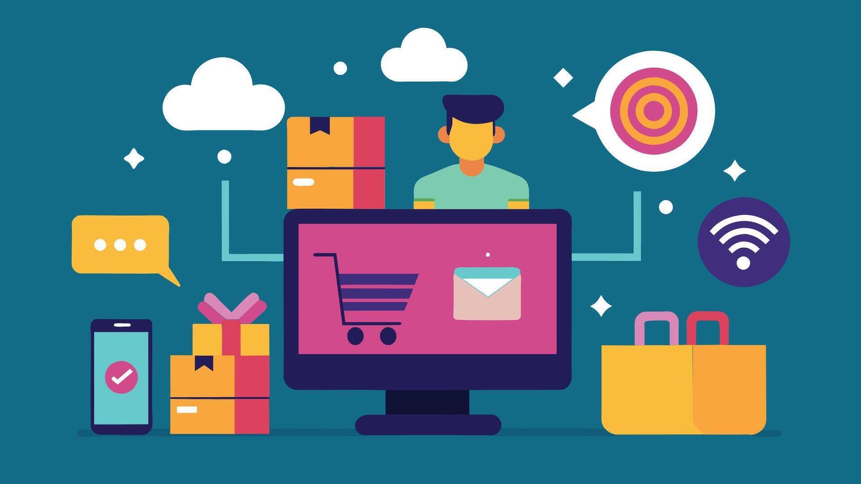 in linea shopping e e-commerce concetto illustrazioni vettore