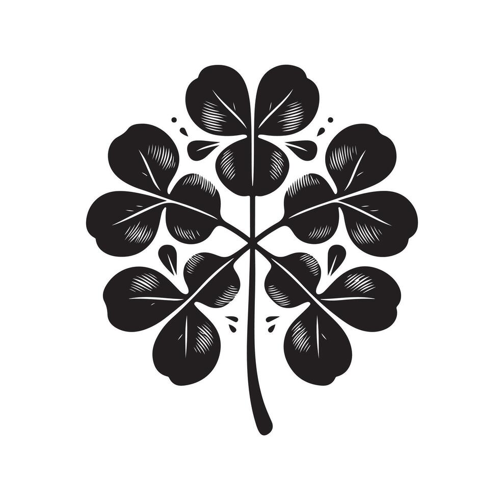 quattro foglia trifoglio icona illustrazione nero icona isolato su bianca sfondo silhouette vettore