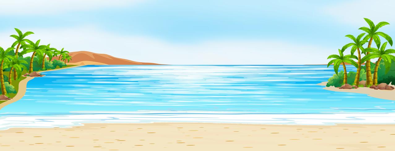 Scena con oceano blu e sabbia bianca vettore