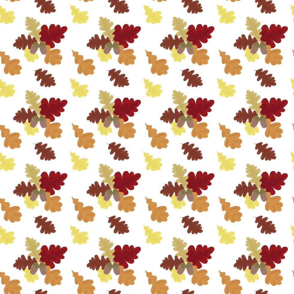 quercia ramo con ghiande e le foglie. autunno colorato fogliame. senza soluzione di continuità modello. illustrazione . vettore