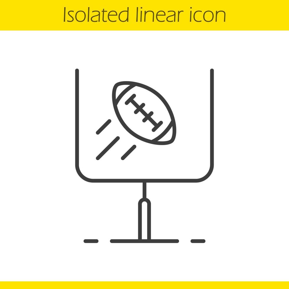 icona lineare dell'obiettivo di football americano o rugby. illustrazione di linea sottile. palla volante nel simbolo di contorno dei cancelli. disegno vettoriale isolato contorno