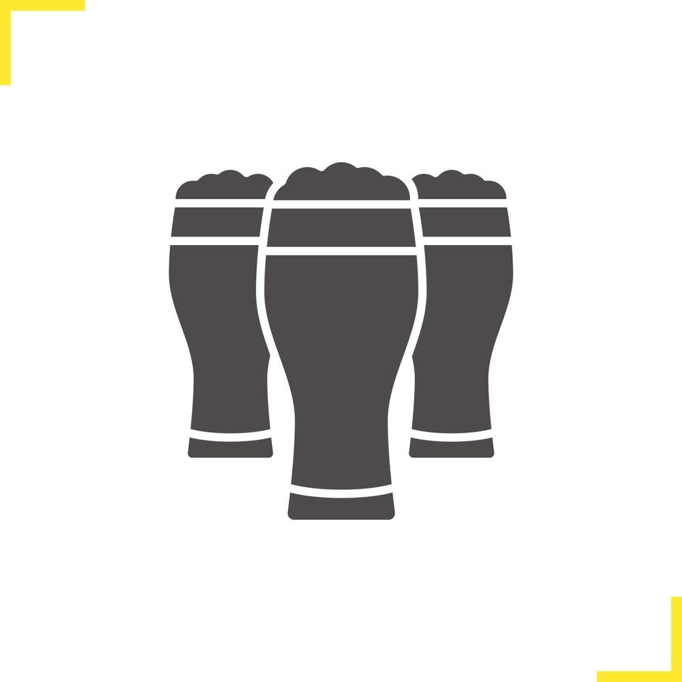icona del glifo con bicchieri di birra. simbolo di sagoma. spazio negativo. illustrazione vettoriale isolato