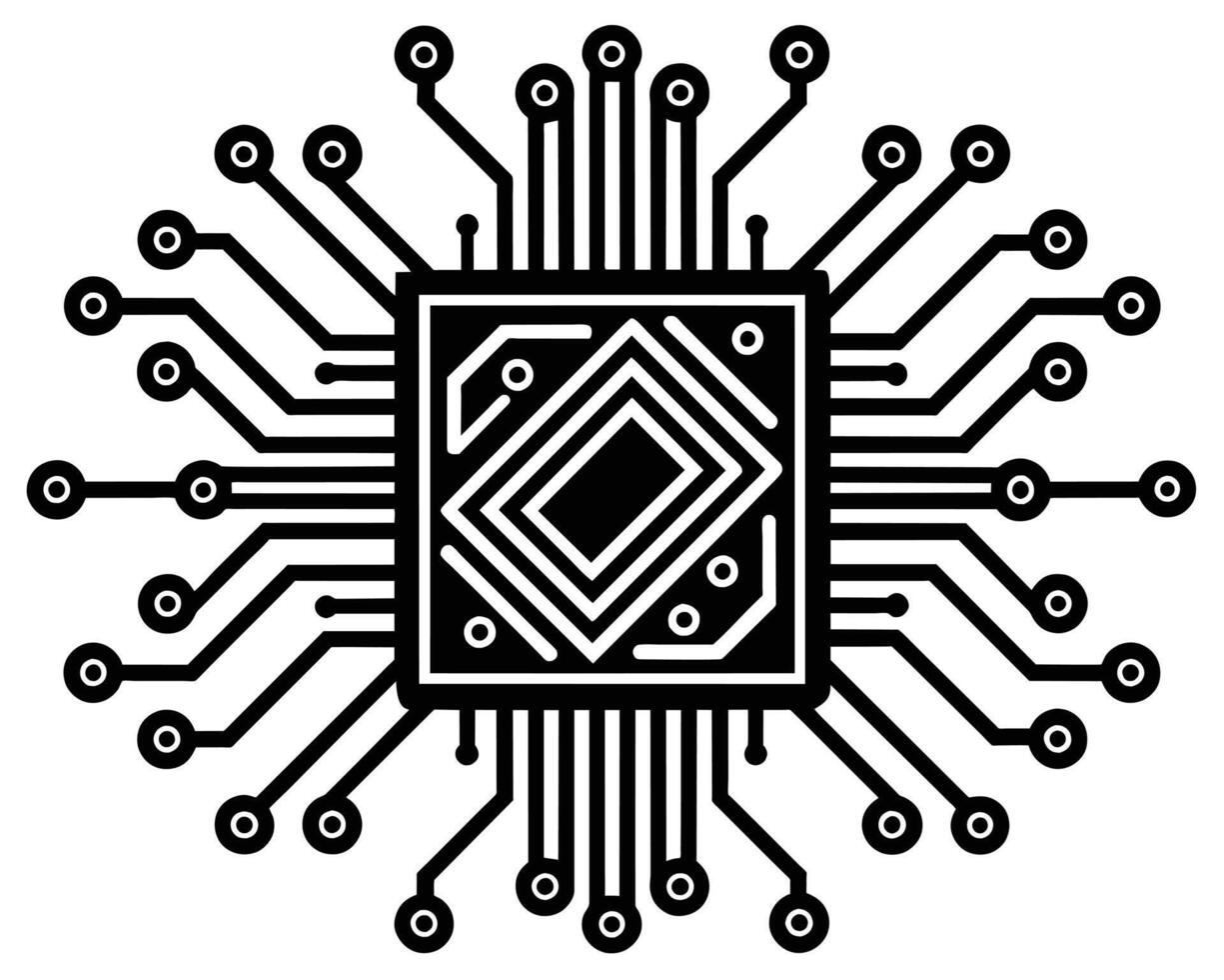 nero processore icona isolato su nero sfondo vettore