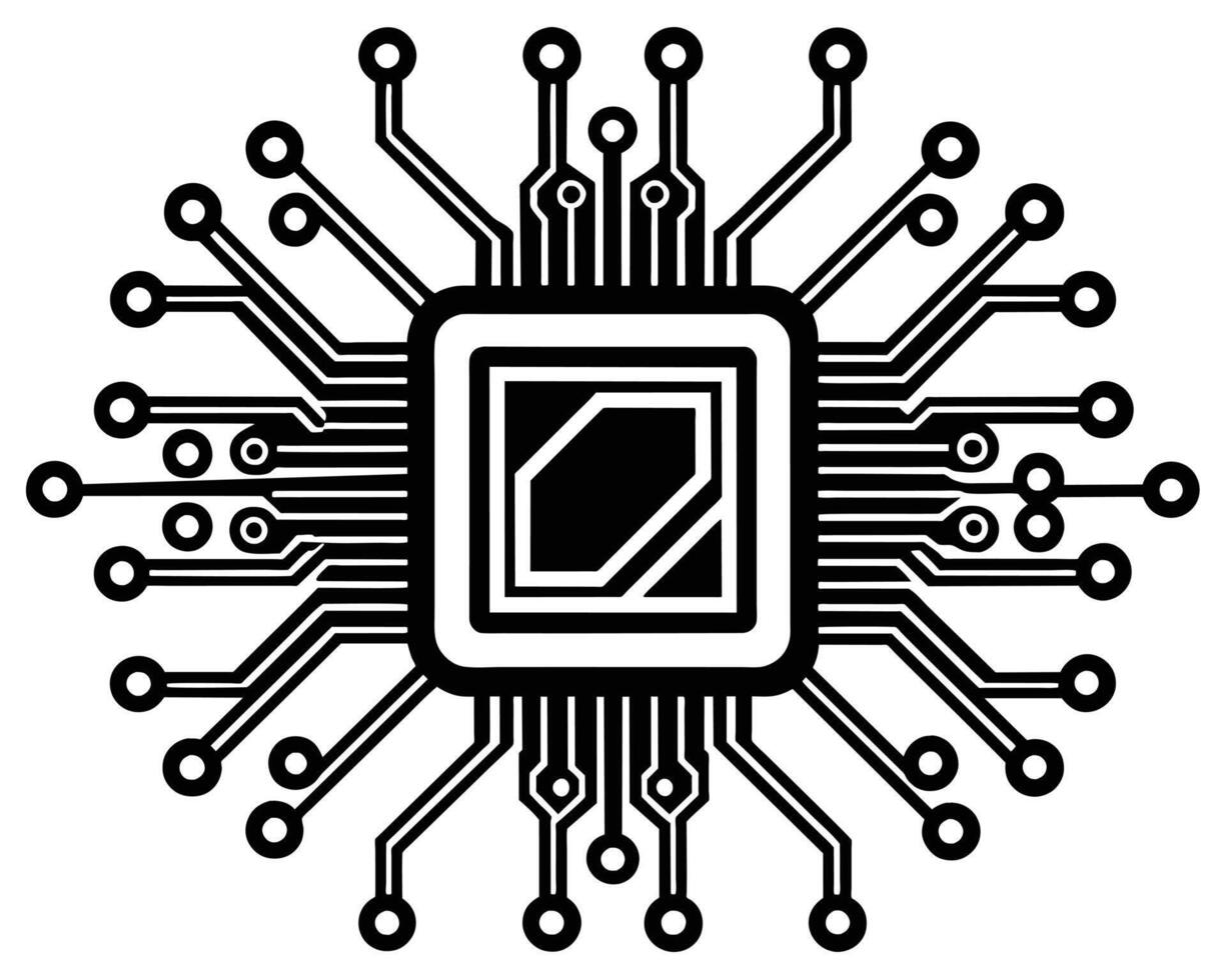 nero processore icona isolato su nero sfondo vettore