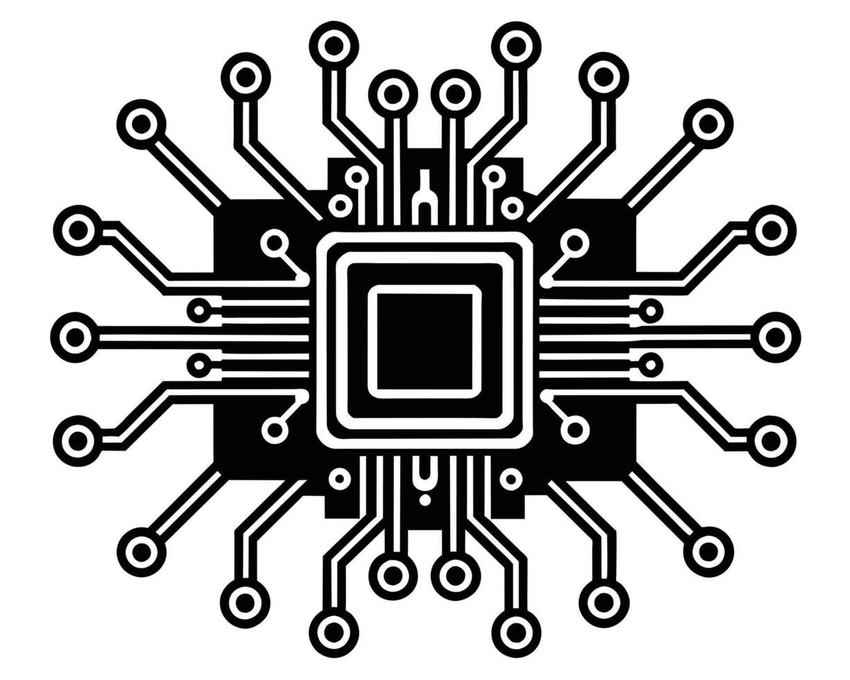 nero processore icona isolato su nero sfondo vettore