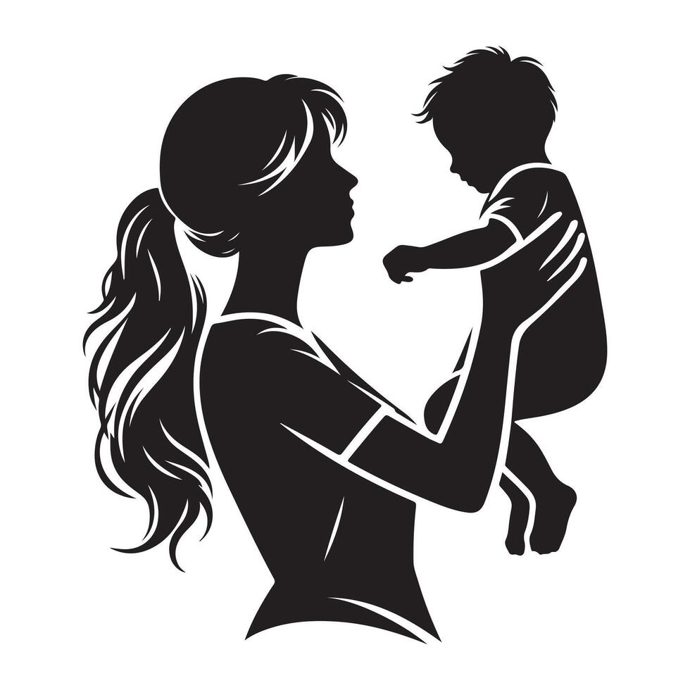 madre Tenere bambino figli maschi mano, nero colore silhouette vettore