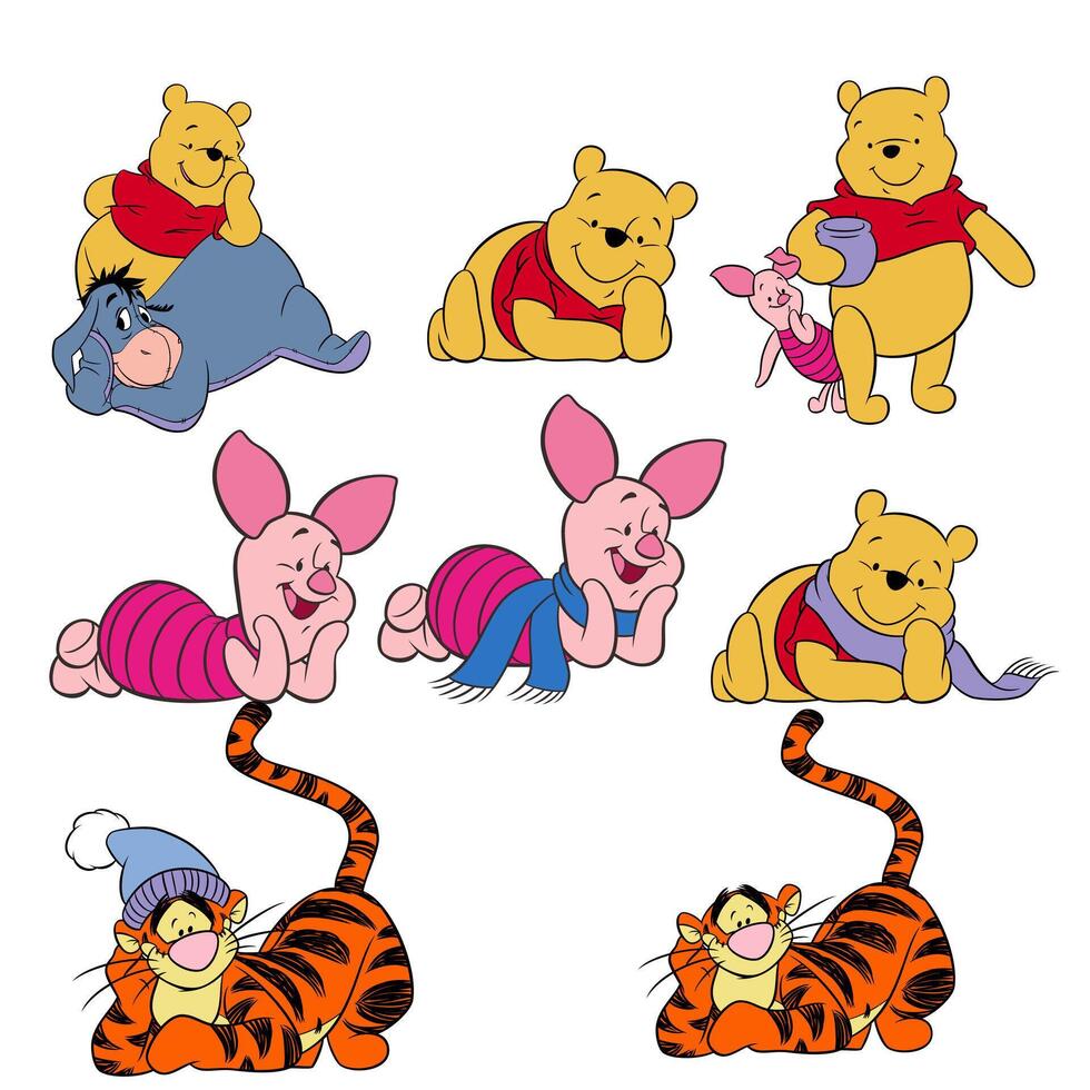 disney animato personaggio impostato winnie il cacca maialino tigre cartone animato vettore