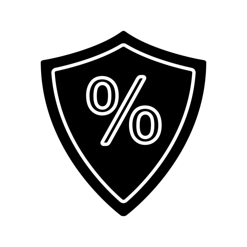 scudo con icona del glifo percentuale. investimento sicuro. simbolo di sagoma. spazio negativo. illustrazione vettoriale isolato