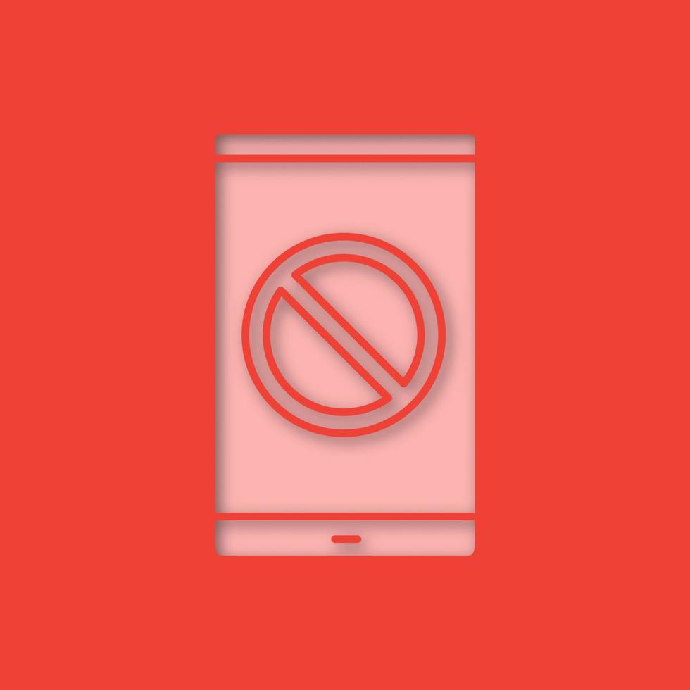 smartphone con icona tagliata carta segno proibito. nessun segnale. illustrazione vettoriale silhouette isolata
