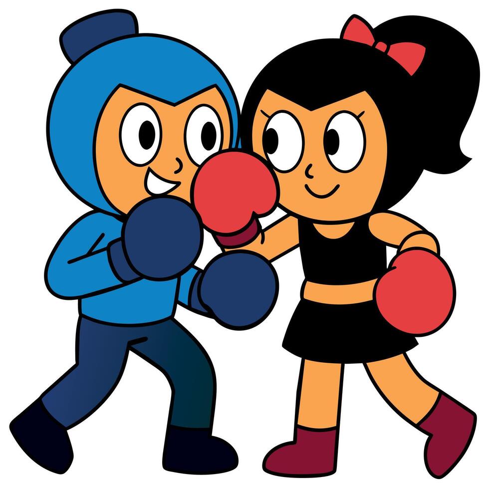 un' Groovy scatola di cartone personaggio boxe piatto illustrazione vettore