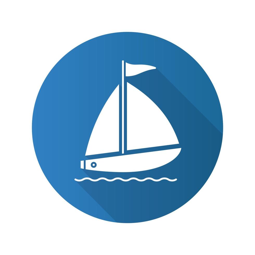 barca a vela design piatto icona lunga ombra. yachting. simbolo di sagoma vettoriale