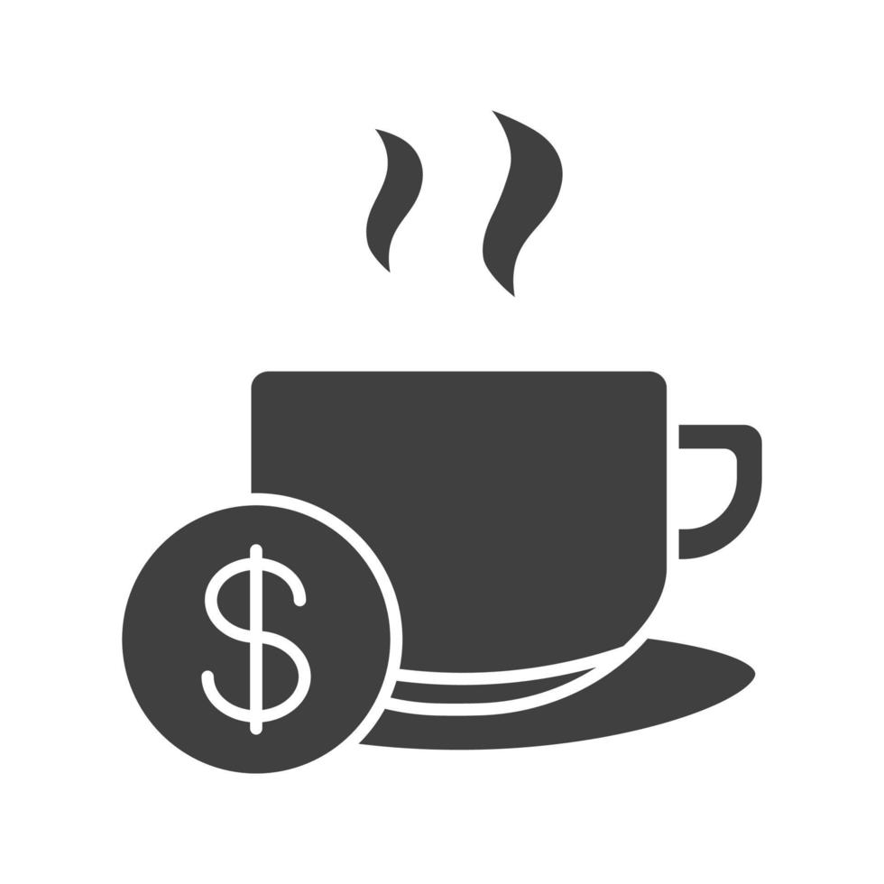 Acquista tazza di icona del glifo con tè. simbolo di sagoma. tazza fumante calda con il simbolo del dollaro. spazio negativo. illustrazione vettoriale isolato