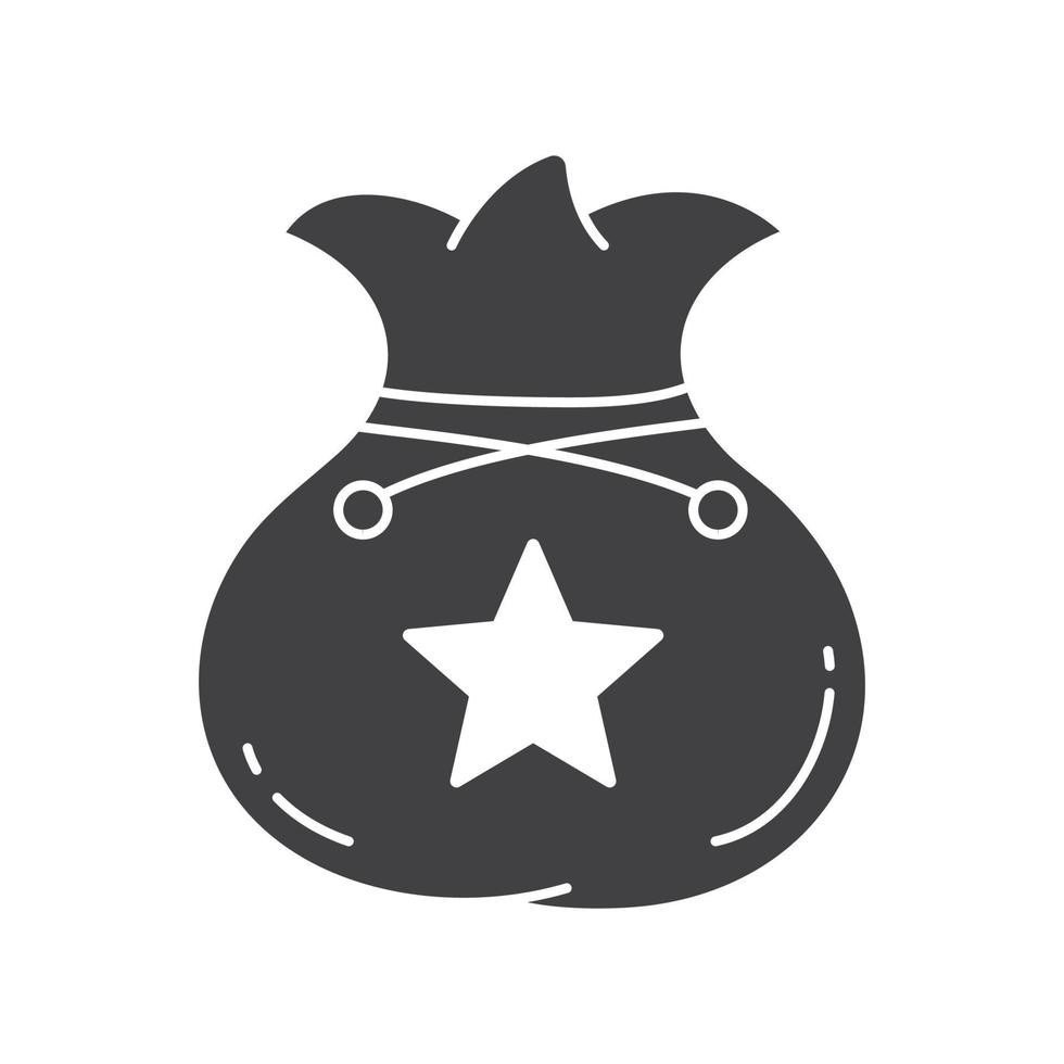 icona del glifo con borsa. simbolo di sagoma. sacco con corda e segno a stella. spazio negativo. illustrazione vettoriale isolato