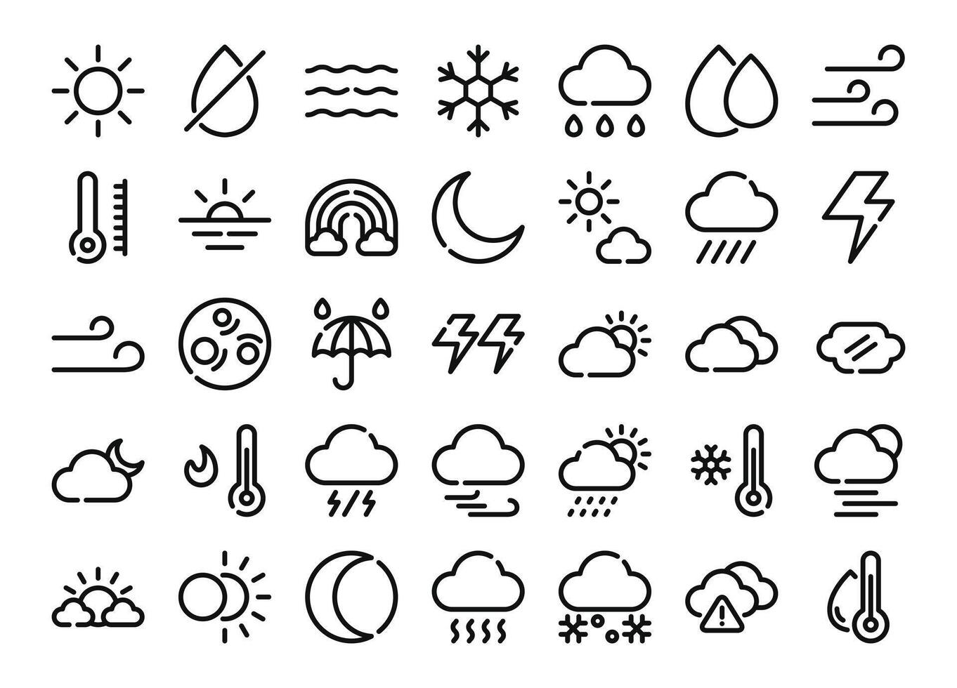 tempo metereologico schema icone impostare. il collezione include nel attività commerciale, ui ux, sociale media e sito web. vettore