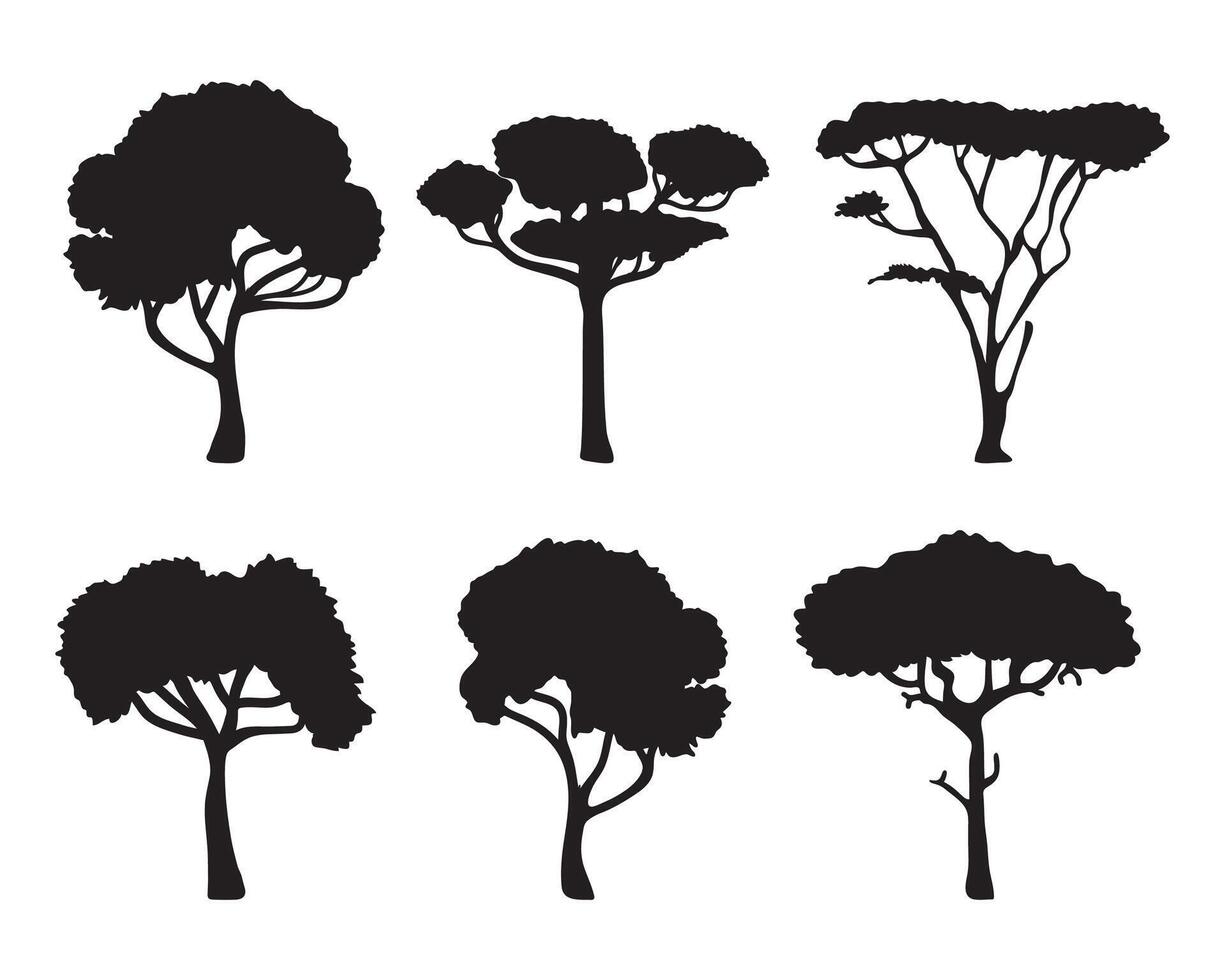 silhouette albero nel savana collezione . illustrazione vettore