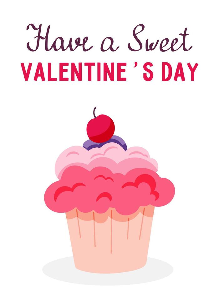 cupcake dolce con ciliegia e scritte isolati su sfondo bianco. concetto di biglietto di auguri di San Valentino. illustrazione disegnata a mano di vettore. vettore