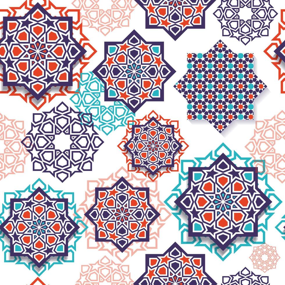 grafica del festival dell'arte geometrica islamica. decorazione senza cuciture a colori. celebrazione dell'eid mubarak. vettore