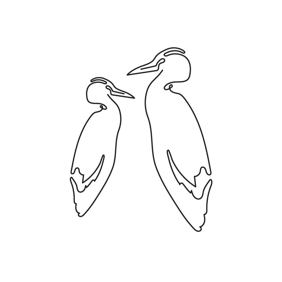 airone uccelli uno linea disegno su bianca isolato sfondo. illustrazione vettore