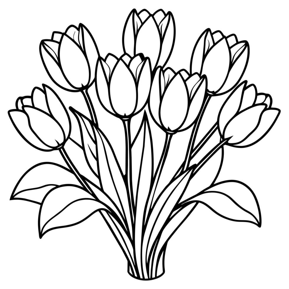 tulipano fiore schema illustrazione colorazione libro pagina disegno, tulipano fiore nero e bianca linea arte disegno colorazione libro pagine per bambini e adulti vettore