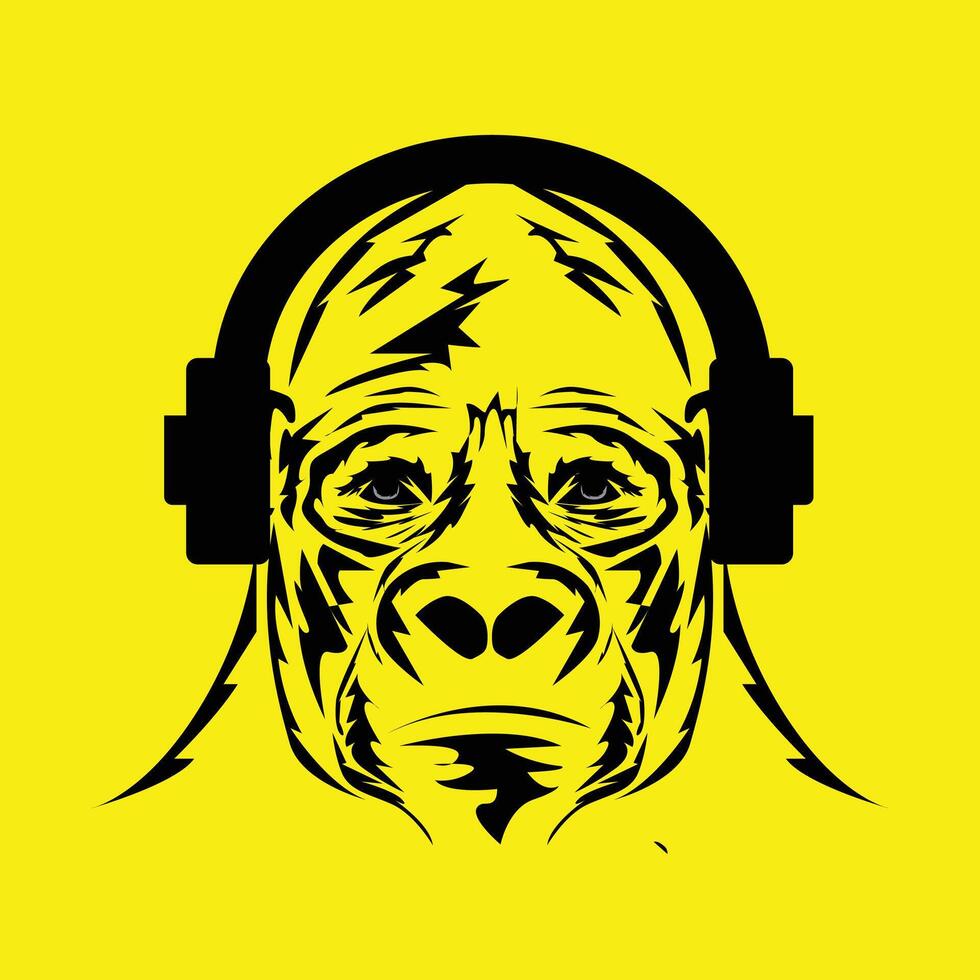 gorilla viso con cuffia. musica design concetto vettore