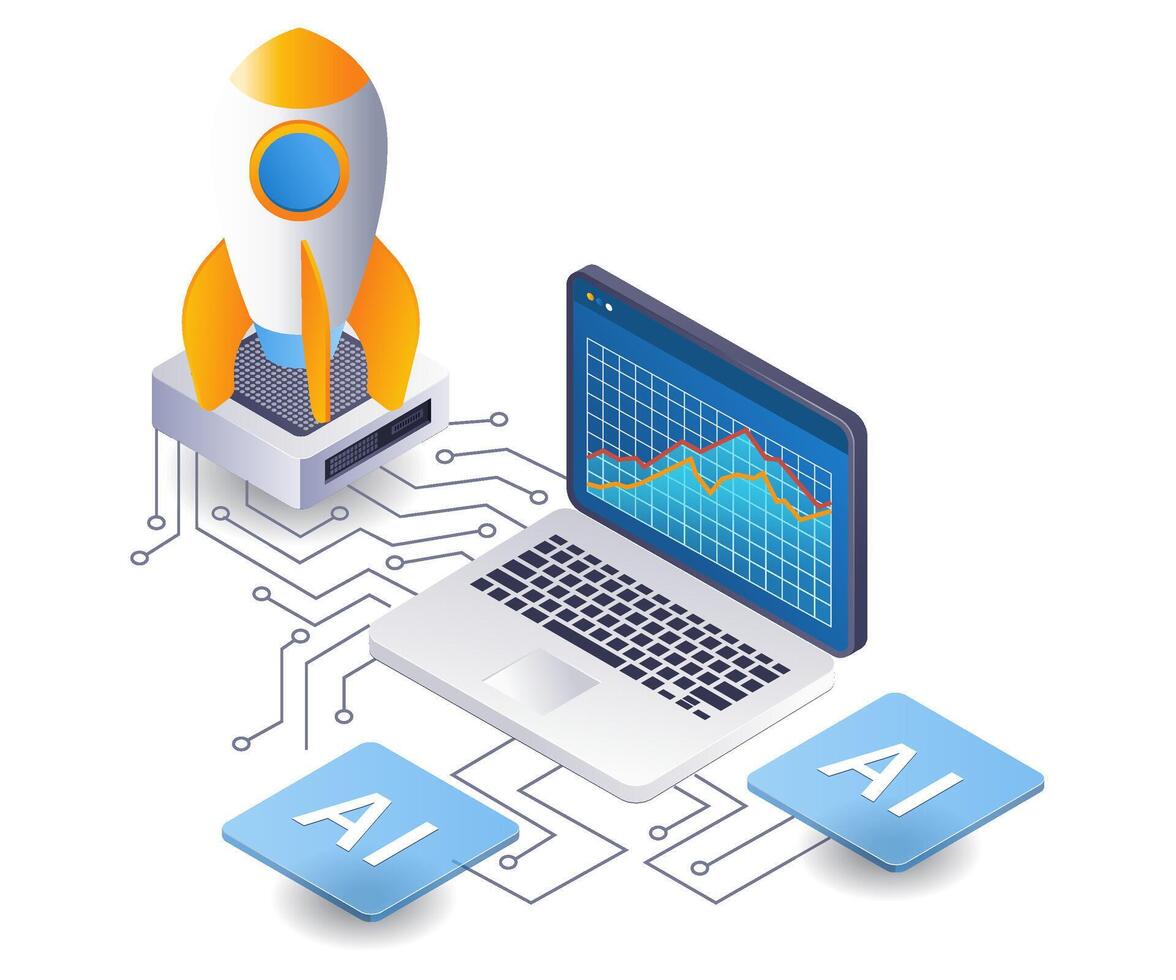 artificiale intelligenza avviare analisi dati Infografica 3d illustrazione piatto isometrico vettore