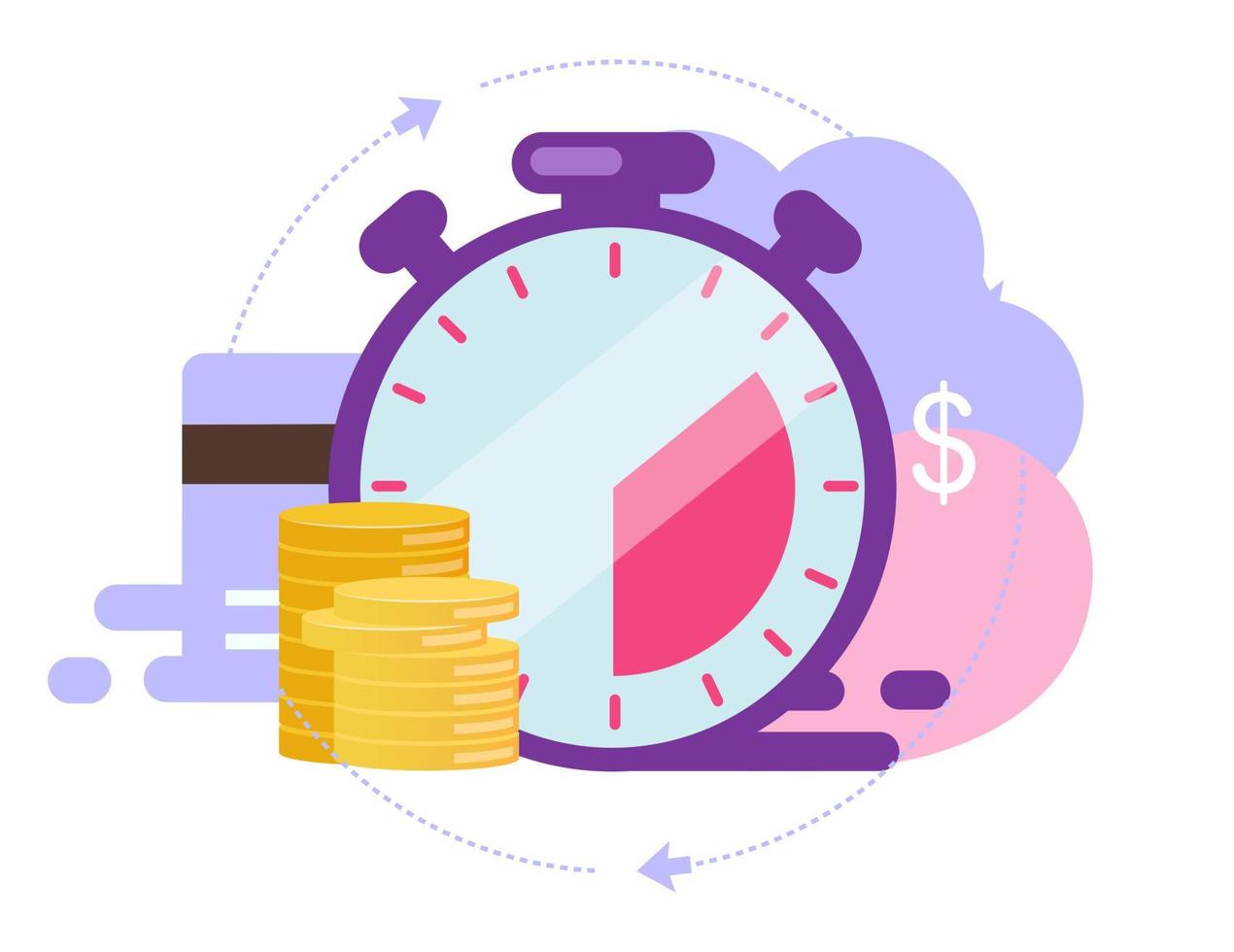 illustrazione vettoriale piatto pagamento istantaneo. concetto di cartone animato di servizi di prestiti di credito e contanti rapidi. termini di pagamento della fattura su sfondo bianco. fondo di investimento a breve termine, metafora isolata del periodo di deposito