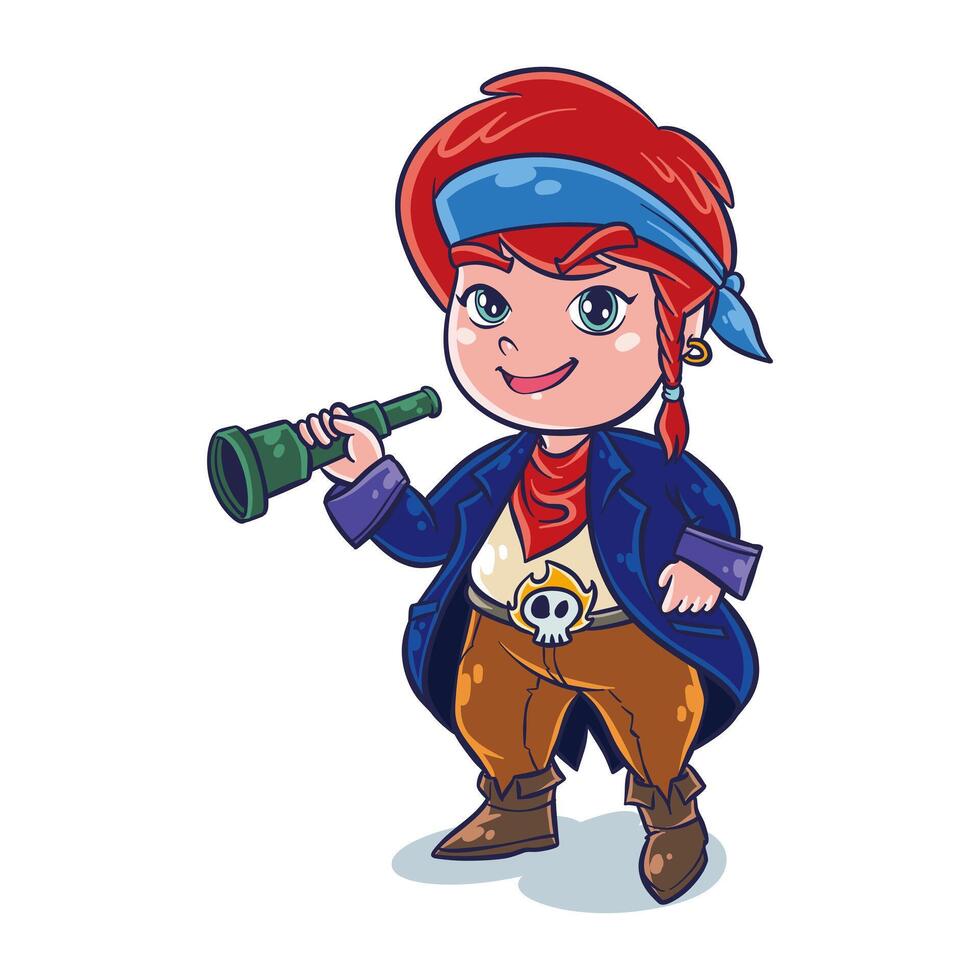 illustrazione di un' bambino portafortuna nel un' pirata costume con colori vettore