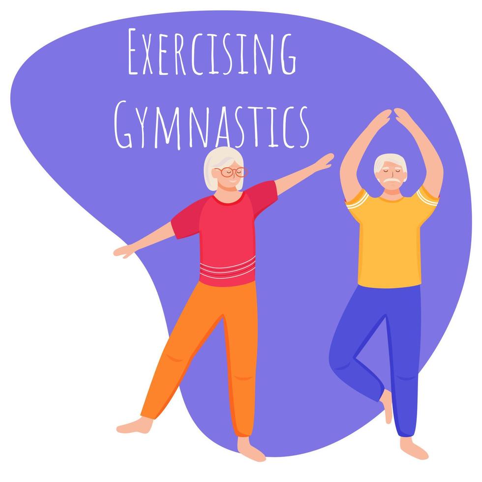 esercizio di ginnastica post mockup sui social media. pensionati. uno stile di vita sano. modello di banner web pubblicitario. potenziamento dei social media, layout dei contenuti. poster promozionale, annunci stampati, illustrazione piatta vettore