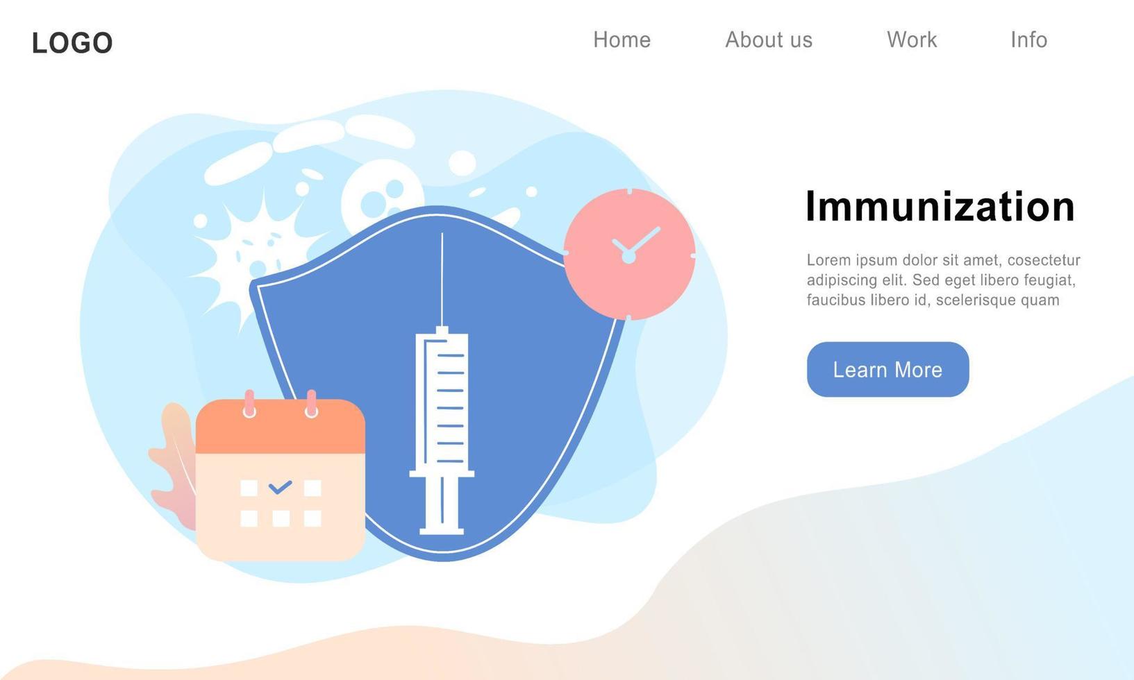 vaccinazione, tempo di vaccinazione e campagna di immunizzazione. assistenza sanitaria, cure mediche e protezione da virus, malattie e malattie. illustrazione vettoriale piatta per modello web, banner, infografica